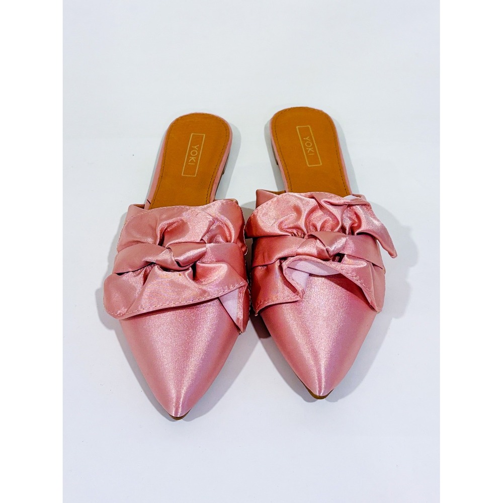 YOKI Pink satin pointed mules | Bow coquette | Size 8 - Picture 3 of 9